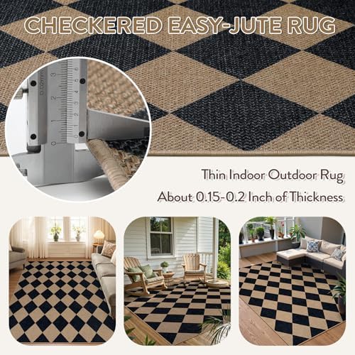 Lahome Checkered Easy Jute 5x7 Outdoor Rug, Washable Rugs for Living Room - Image 4