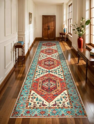 SERISSA 3x12 Washable Non Slip Boho Runner Rug for Hallway，Orange by SERISSAHomeDecorCollection