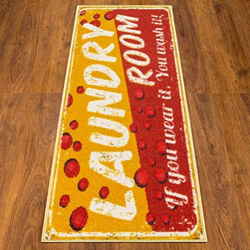 Ottomanson 20" x 59" Laundry Room Rug - Non-Slip Mat for Laundry & Mudroom - Durable, Stain-Resistant, and Easy to Clean - Perfect for High-Traffic Areas - Runner Rug for Entryway Bathroom, Yellow/Red - Image 3