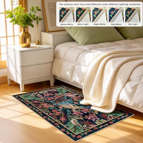nesrt Bird Area Rug Small 2x3Ft Non Slip,Washable Botanical Entryway Door Mat Indoor, Boho Jungle Bedroom Throw Rugs Soft Kitchen Laundry Floor Mat for Doorway Bathroom Farmhouse Doormat, Dark Green - Image 5