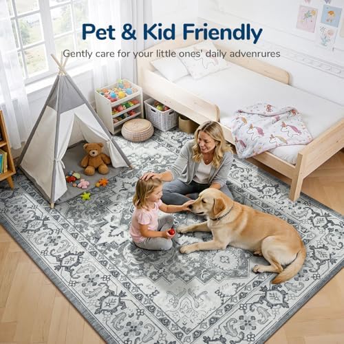 Lessymo 5x8 Area Rug for Living Room, Machine Washable Super Soft Rugs Grey - Image 4