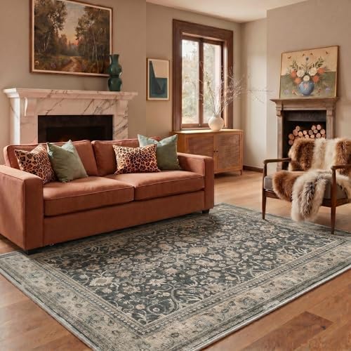 Bavni 5X7 Area Rug for Living Room, Washable Boho Oriental Floral Non Slip by BAVNI