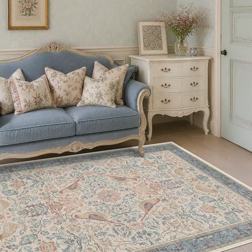 Hazo Haus Soft Red Blue Floral Area Rug 5x7 for Living Room - Machine Washable Rugs for Reading Corner, Kitchen Floor, Small Office, Low Pile Non-Slip Rubber Backing & Stain Resistance - Image 3