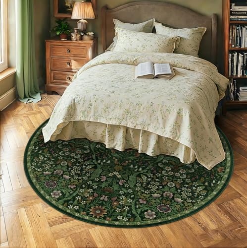 Round Rug 7ft Floral Circle Rug Green Botanical Indoor Area Rug - Image 2