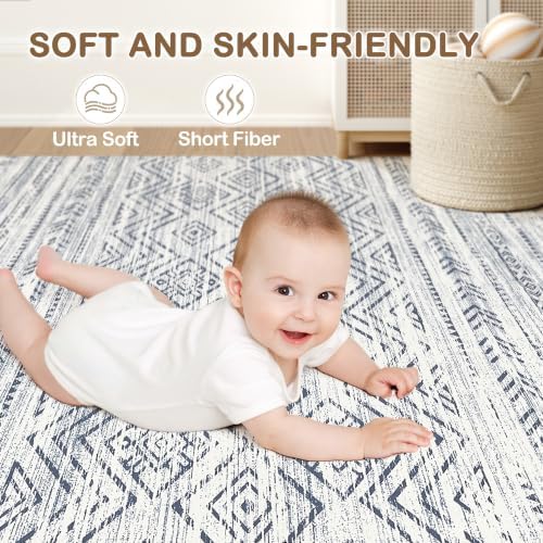 Tortania Area Rug Living Room Rugs- 8x11 Washable Large Soft Neutral Boho Moroccan Bohemian Farmhouse Rug Indoor Floor Carpet for Bedroom Under Dining Table Home Office Decor - Dark Blue - Image 4