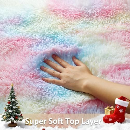 Ophanie Soft Fluffy Shaggy Rugs for Bedroom Living Room Dorm Nursery Home Decor Aesthetic,Color Rainbow, Size 6' Round - Image 2