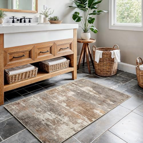 2x3 Area Rug Washable Abstract: Non Slip Front Door Throw rugs Brown/Brick - Image 3