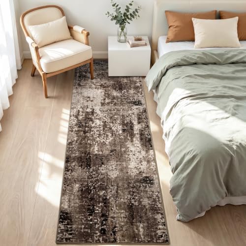 3x8 Brown Rug Runners for Hallways Kitchen Runner Rug Non Slip Washable Black Long Runner Rugs with Rubber Backing Soft Abstract Carpet Runner for Bedroom, Kitchen, Bathroom, Entryway - Image 3
