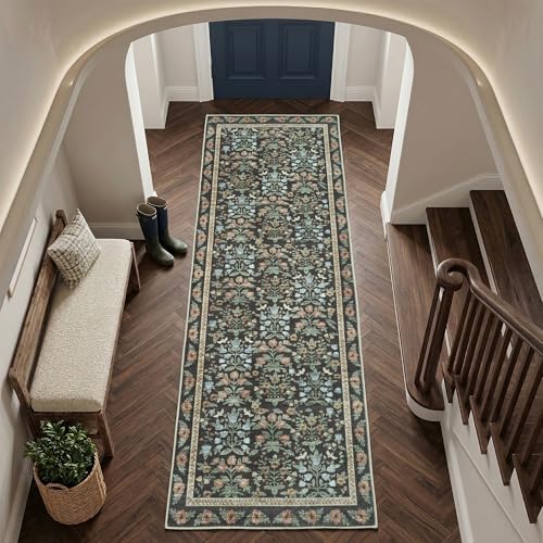 Non Slip 2x6 Kitchen Runner Rug Washable, Hallway Runner Rugs, Boho Vintage Floral Gold Black Non Skid Carpet Stain Resistance Ultra Soft Low Pile for Entryway, Bathroom Mats for Floor - Image 6