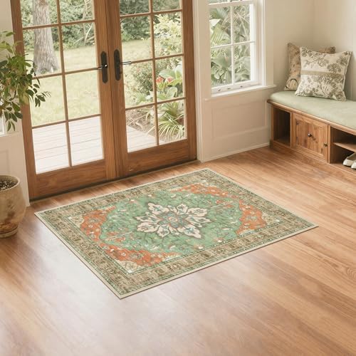 Washable 2x3 Entry Rug, Floral Vintage Design Area Rug,Non Slip Laundry Room Floor Carpet,Stain Resistant, for Living Room Bedroom Dining Room Kitchen by BGASZMakeYourHomeMoreCozy