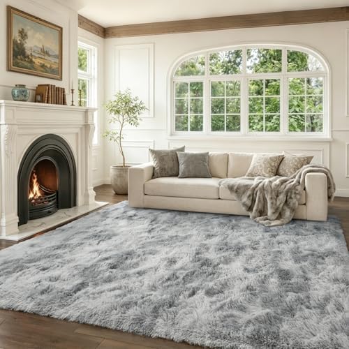 6x9 Ft Large Shag Rugs for Living Room Decor, Tie-Dyed Ultra Soft Fluffy Furry Area Rugs for Bedroom Indoor Floor, Aesthetic Carpet for Kids Home (Grey) by Cuzwlovita