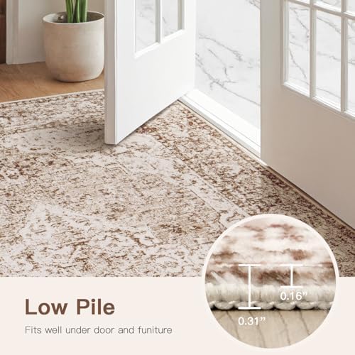 Lofus 2x6 Runner Rug for Hallways, Washable Kitchen Rugs, Non-Slip Rugs for Entryway and Bedroom, Vintage Boho Carpet, Soft Low Pile Long Runner Area Rug, Vintage Beige Brown - Image 4