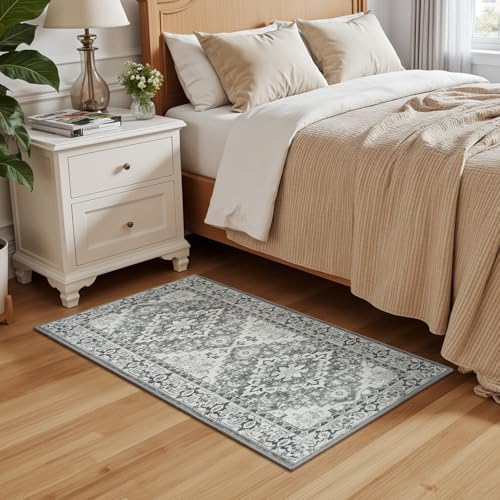 Lessymo 2 x 4 Entryway Rug Machine Washable Boho Area Rug for Bedroom, Grey - Image 3