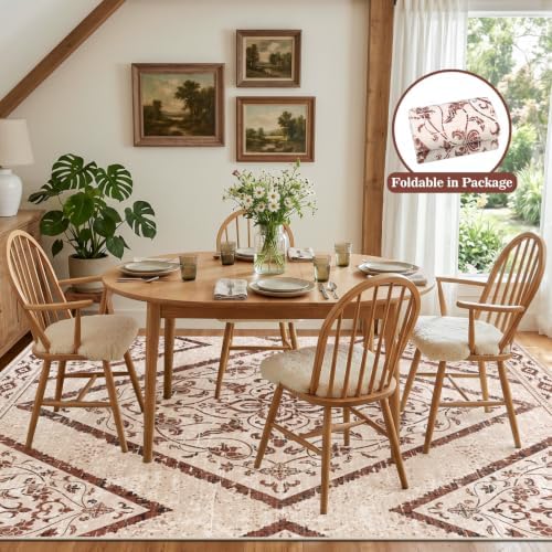 5x7Ft Boho Washable Area Rugs for Living Room, Light Brown Thin Bedroom Rugs Non Slip, Moroccan Soft Kids Nusery Area Floor Carpets for Dining Room Playroom Kitchen Farmhouse Decor - Image 5