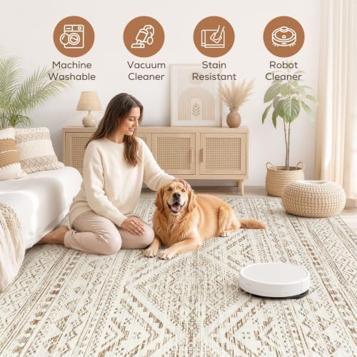 Nakagishi Boho 5x8 Area Rug Living Room Rugs Machine Washable Brown/Beige - Image 3