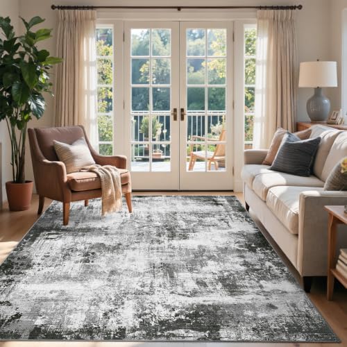 4x6 Ft Abstract Washable Area Rugs for Living Room Grey by Cuzwlovita
