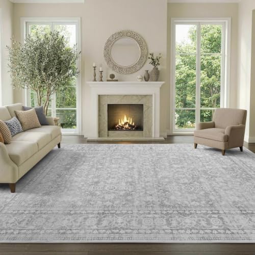 6x9 Ft Large Area Rugs for Living Room, Soft Non-Slip Machine Washable Rug, Vintage Stain Resistant Carpets for Bedroom Nursery Dining Room Home Decor (Grey) - Image 2