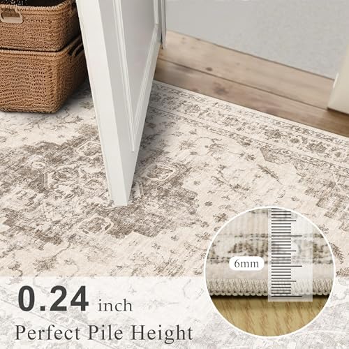 6x8 Washable Bedroom Area Rug Non-Slip Medallion Taupe Throw Carpet - Image 6