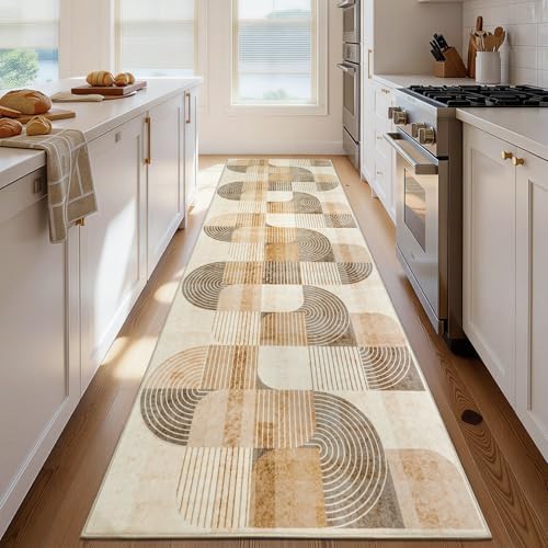 Washable Modern Geometric Hallway Runner Rug for Kitchen Beige 4x10 - Image 3