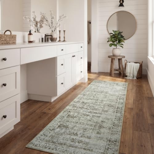 Morebes Washable Hallway Runner Rug 8ft, Brown Distressed Kitchen Runner Rugs Non Slip, Farmhouse Vintage Carpet Runner for Entryway Laundry Bathroom, Soft Bedroom Bedside Rug (2.5x8, Brown) - Image 4