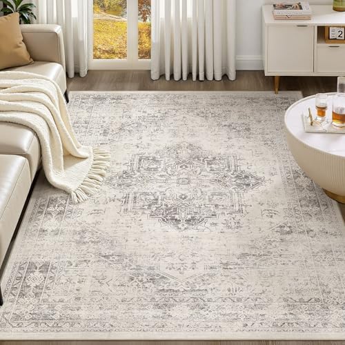 UERMEI 8x10 Area Rug Living Room Rugs - Washable Vintage Soft Large Rug Indoor Floor No Slip Rug Carpet for Bedroom Farmhouse Under Dining Table Home Office Decor - Beige/Camel by UERMEI