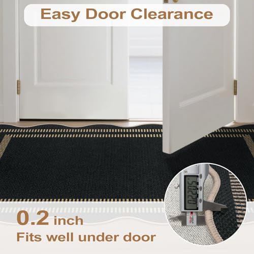 Scalloped Modern Easy Jute Carpet, 5x7 Outdoor Patio Washable Area Rug, Indoor Black Kitchen Rugs Farmhouse Neutral Non Slip Rug for Living Room Patio Entryway - Image 6