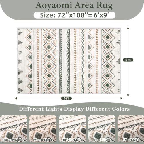 Area Rug for Living Room 6x9: Large Washable Boho Moroccan Rugs Geometric Neutral Rug, Non-Slip Foldable Morden Farmhouse Indoor Floor Carpet for Bedroom Dining Table Home(Brown Green,6'x9') - Image 2