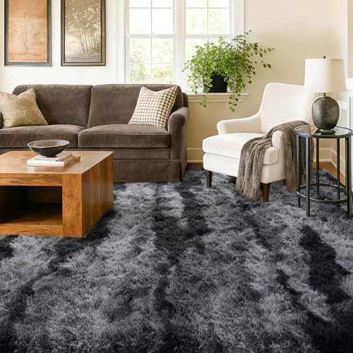 8x10 Extra Large Fluffy Area Rugs Non-Slip for Living Room Tie-Dyed Black - Image 4