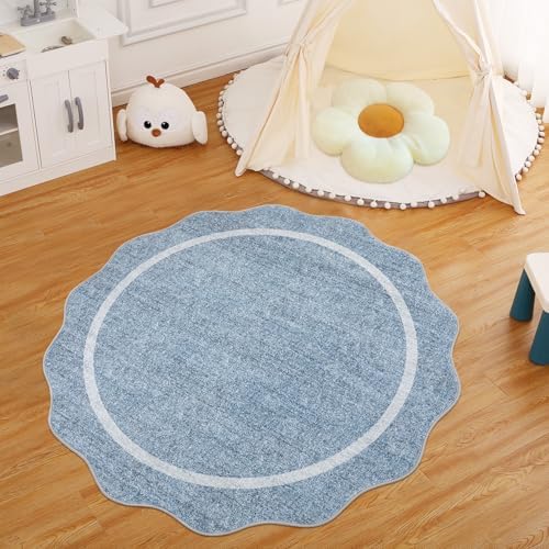 GarveeHome Scalloped Round Washable Rug, Soft Modern Round Rugs 5ft, Blue - Image 7