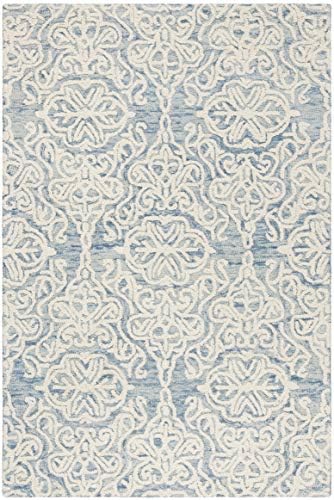 SAFAVIEH Blossom Collection 4' x 6' Blue/Ivory BLM112M Handmade Premium Wool Area Rug - Image 2