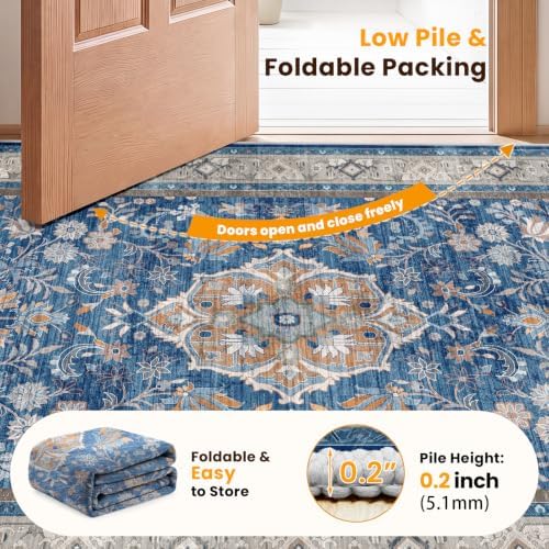 SameBed 6x9 Area Rug Living Room, Vintage Washable Carpet Blue - Image 7