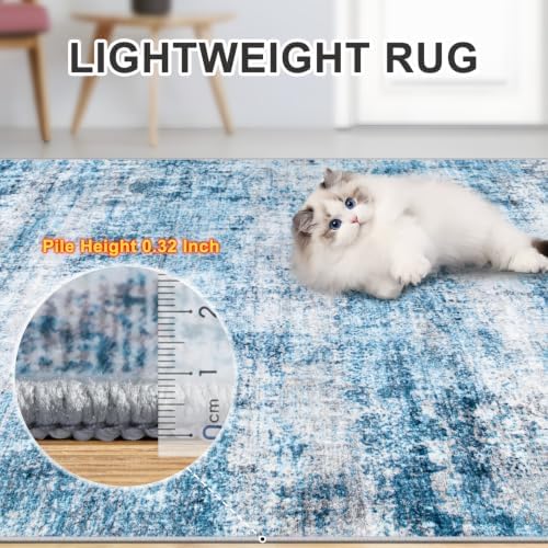 PLHXFR Area Rug Living Room: 5x7 Modern Abstract Washable Carpet Blue - Image 6