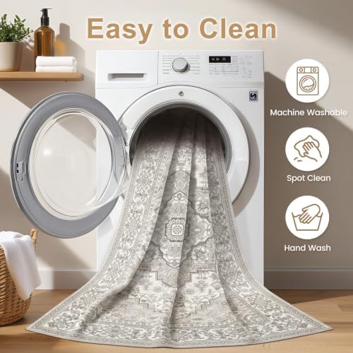 EIEIHOUSE Washable 9x12 Area Rugs for Living Room Ivory Light Greige - Image 4