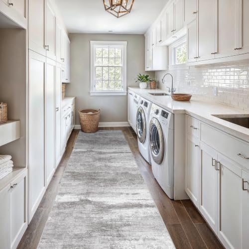 Ksrau 2'6x16 Runner Rug Washable: Non Slip Hallway Floor Carpet Gray White - Image 2