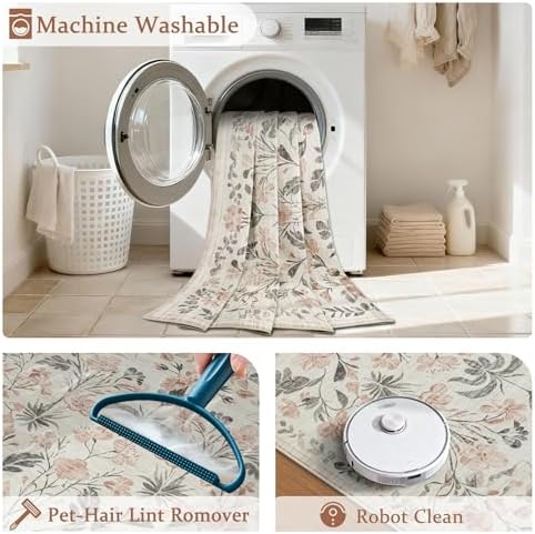 6x9 Area Rugs Boho Floral Washable Living Room Rug Neutral Carpet Nursery - Image 4
