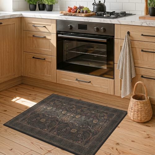 Dark Brown 2x3 Washable Entry Rug, Throw Small Rugs for Entryway Kitchen Bathroom Indoor Door Mat, Farmhouse Floral & Botanical Door Mats, Low Pile Soft Stain Resistant Carpet - Image 3