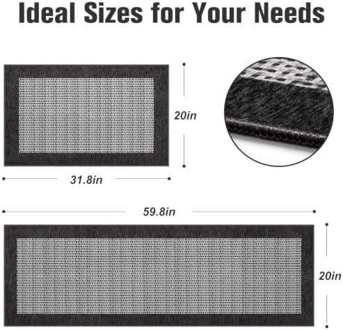 StepRite Kitchen Rugs 2 PCS, Kitchen Mats for Floor, 20"x32"+20"x60", Black - Image 2
