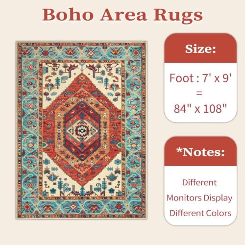 SERISSA 7x9 Washable Non Slip Boho Area Rug for Living Room，Orange - Image 6