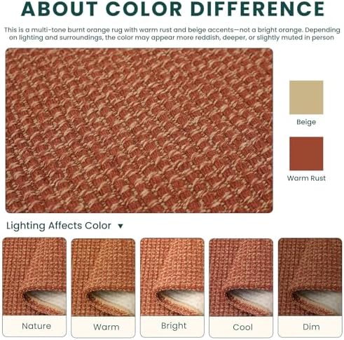 KOZYFLY Orange 3x6 Washable Runner Rug, Non Slip Wide Runners for Hallway, Woven Large Entryway Runners, Braided Floor Carpet Runner for Entry, Kitchen, Bedside, Hall, Burnt Orange/Tan - Image 4