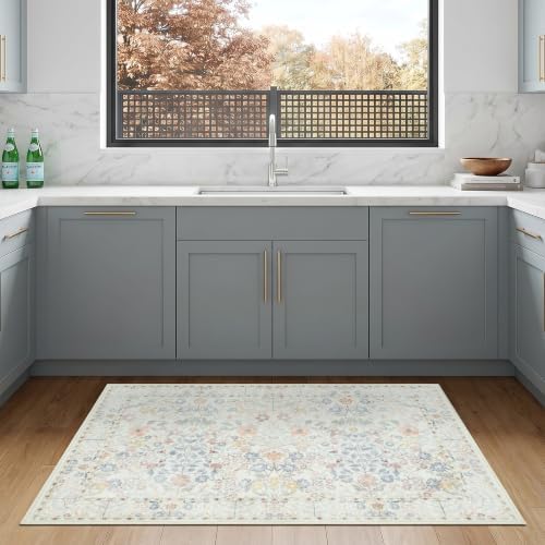White Ivory Washable Entry Rug 2x3 Small Rugs- Front Door Throw Rugs Indoor, Non-Slip Bathroom Mat, Vintage Floral Thin Rug Stain Resistance for Kitchen, Laundry, Boho Entryway Décor - Image 4