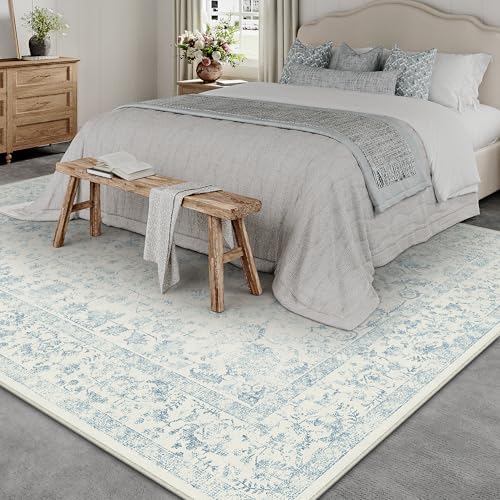 PureCozy 9x12 Blue Area Rug Washable Non Slip Large Vintage Living Room - Image 5