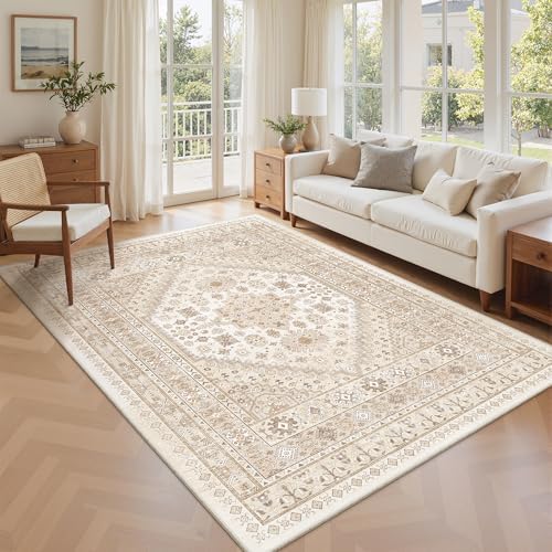 zesthome 5x8 Area Rugs for Living Room,Large Washable Rug,Beige by Zesthome