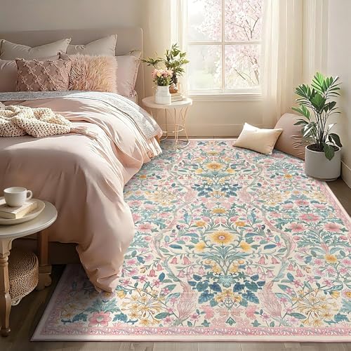 Floral Area Rug 5x7 Washable Botanical Carpet for Living Room - Image 3