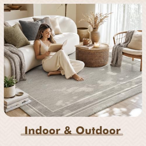 MontVoo-Outdoor Rug-Patio Rug 6x9 ft Polypropylene Indoor Outdoor Rugs Outdoor Carpet for Patio Deck Balcony Porch, Textured Weave, Durable for High Traffic, Fade-Resistant, Modern Silver Grey - Image 3
