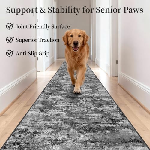 2.6x8ft Wide Rug Runners for Hallways Non Slip,Kitchen Runners,BlackGray - Image 4
