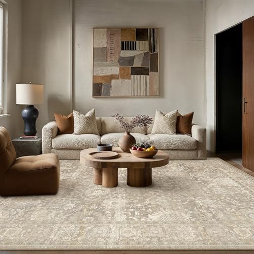 HUGEAR Area Rugs 9x12 Beige Vintage Rug for Living Room - Image 2