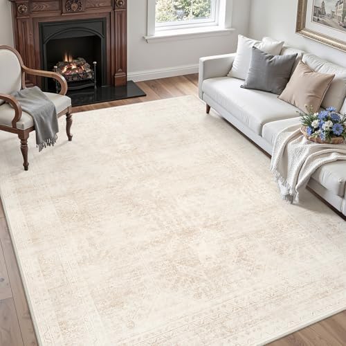 6x9 Area Rugs Living Room: Bedroom Neutral Washable Carpet Beige - Image 3