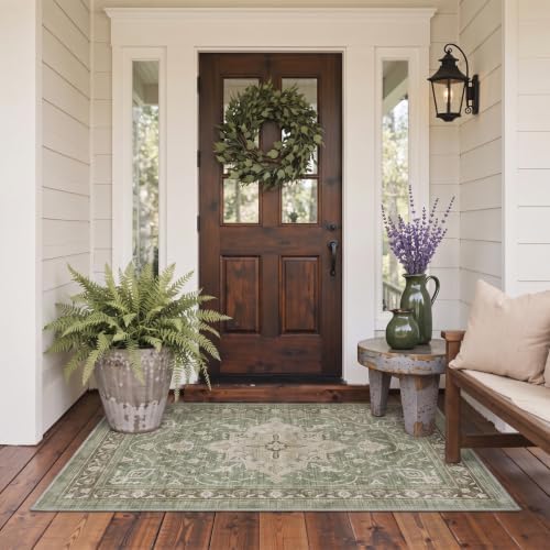GENIMO 3x5 Outdoor Rug, Washable for Porch and Balcony, Dusty Sage by GENIMO