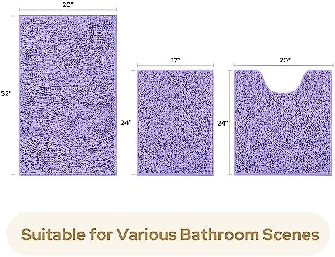 HOMEIDEAS Bathroom Rugs Set of 3, Super Soft Absorbent Chenille Bath Rugs - Image 3