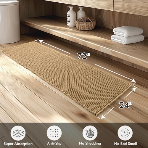 MIULEE Set of 2 Waffle Bathroom Runner Rugs Brown 2'x6'(24"x72") - Image 2